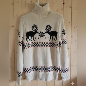 Men's H&M Cream Turtleneck Sweater with Reindeer Design, Thick And Warm